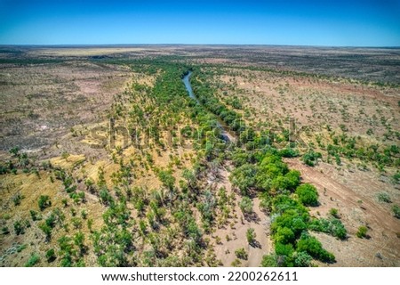 Aerial view over the Victoria River at Kalkaringi, Northern Territory, Australia. August 2022.