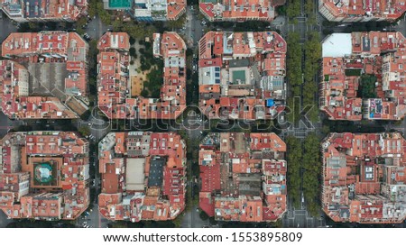 Aerial view. Overhead View of Barcelona Eixample.