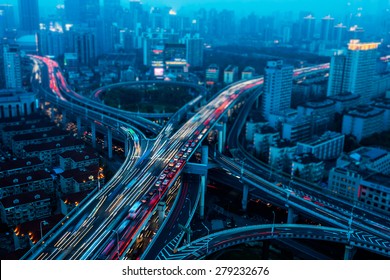 aerial view the overpass at night, shanghai china.