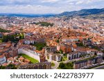 Aerial view of Oviedo city with buildings and lanscape, Asturias, Spain