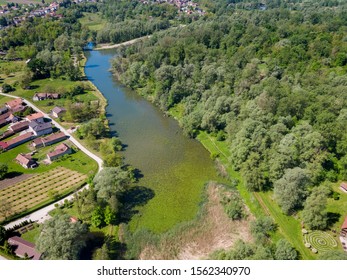 Aerial View Of The Oxbow Lake Of The Mura River In Zabnik, Croatia