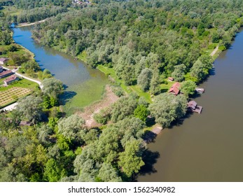 Aerial View Of The Oxbow Lake Of The Mura River In Zabnik, Croatia