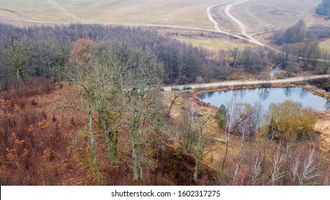 Aerial View Pagan Temle And Holy Oak. Worship Of Pagan Gods And Trees. Ancient Pagan Temple.