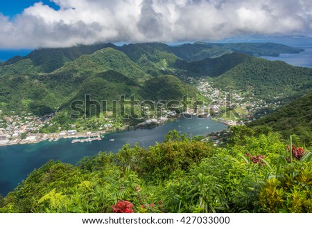Aerial view of Pago Pago village and Harbor