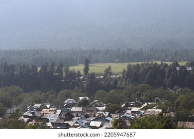 Aerial View Of The Pahalgam Valley In Kashmir During The Dusky Morning, Blurry Shot