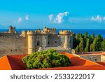 Aerial view of Palace of the Grand Master of the Knights of Rhodes in Greece.