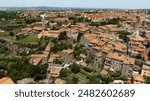 Aerial view of Palazzo dei Papi in Viterbo, Italy. It is a historical papal palace located alongside the Cathedral of the city. It is the most important monument in the town.