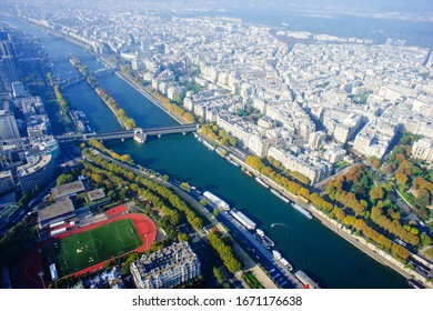 Aerial View Of Paris, France, Taken While Landing At Eifel Tower.