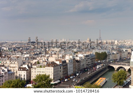 Aerial view of Paris, France in warm morning.