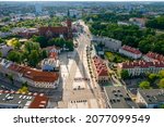 Aerial view of Parish and old market in Bialystok city, Poland