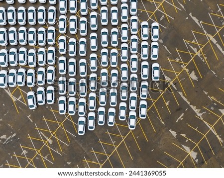 Aerial view of parked cars. Aerial view Parking lot and car  