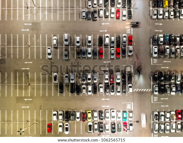 Aerial view of a parking lot in shopping mall in\
Rio de Janeiro, Brazil