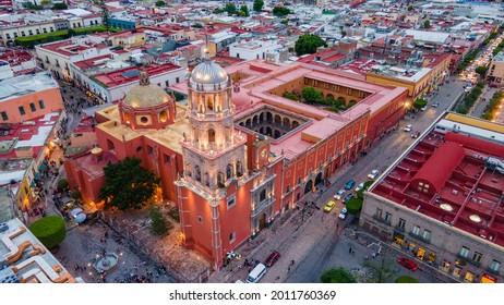 Aerial View Of The Parks Of The Center Of The City Of Querétaro In A Sunset.