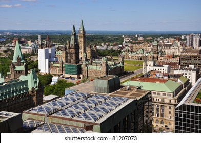 Aerial View Of Parliament Buildings And Downtown Skyline, Ottawa, Ontario, Canada