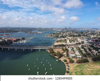 Aerial View Of Parramata River And Iron Cove Bridge