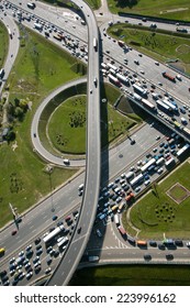 Aerial view of part of highway interchange in Moscow city, Russia