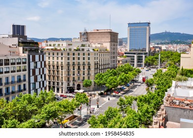 Aerial view of Paseo de Gracia street, Barcelona, Spain