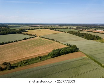 Aerial View Of A Patchwork Of Farm Fields In The Suffolk Countryside