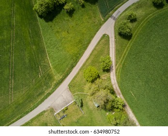 Aerial view of path intersection