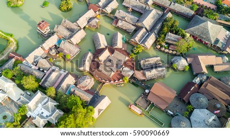 Aerial view of Pattaya Floating market