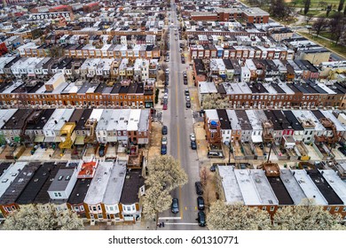 Aerial View Of The Patterson Park Neighborhood, In Baltimore, Maryland.