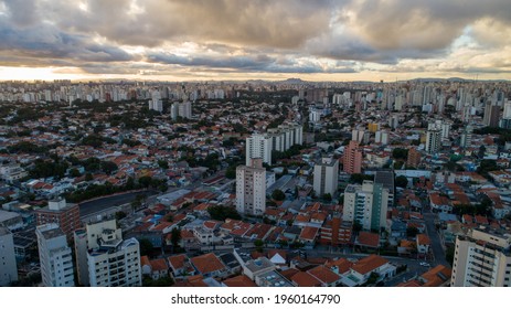 Aerial View Of São Paulo At Sunset With Congonhas Airport In The Background