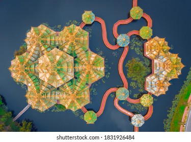 Aerial View The Pavilion Of The Enlightenment In Ancient City Samut Prakan Of Thailand