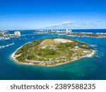 An aerial view of Peanut Island at the mouth of the Lake Worth Inlet in Palm Beach County, Florida