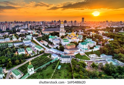 Aerial view of Pechersk Lavra in Kiev. UNESCO world heritage in Ukraine - Shutterstock ID 1695488620