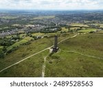 Aerial view of Peel Tower in Bury Lancashire England. 