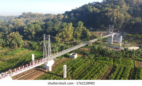 Aerial View Of Pengkol Suspension Bridge, Imogiri Bantul