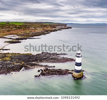 Aerial view of Penmon point lighthouse on Anglesey , Wales - United Kingdom