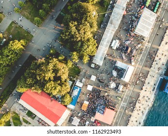 Aerial View Of People Crowd On The Summer Festival