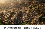 Aerial view of Petare Slum, in Caracas, Venezuela, during a sunset 