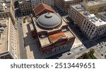 Aerial view of the Petruzzelli Theatre in Bari, Puglia, Italy. It is the largest theatre in the city and is located in the historic centre of the Apulian city.