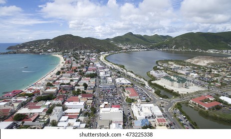 Aerial View Of Philipsburg Sint Maarten, St.Maarten Capital.