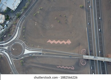 Aerial View Of Phoenix Arizona Freeway Cars And Snakes Native American Art