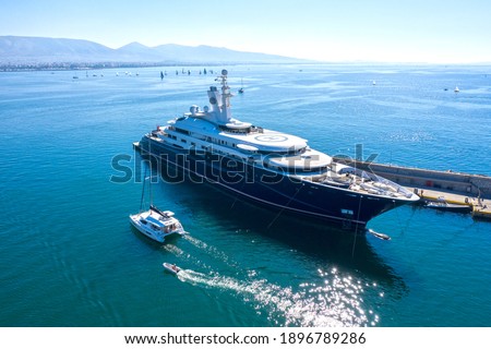 Aerial  view Photo of Large Yacht - Boat with Helicopter Landing Area