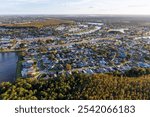 Aerial view photo of new modern neighborhood real estate buildings in Florida Buenaventura Lakes, Orlando, United States