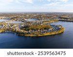 Aerial view photo of new neighborhood real estate buildings houses in Florida Wyndham Lakes, Orlando, United States