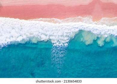 Aerial View Of Phuket Sea And Pink Sand Beach In Summer Season Amazing Sea Beach With Ocean Wave Foams Beautiful Top View Of Beautiful Sea Surface Concept Holiday Summer Background Travel Destination