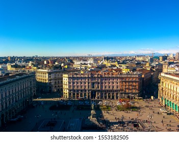 Aerial View Of Piazza Del Duomo In Milan, Lombardy, Italy