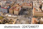 Aerial view of piazza Municipio and the town hall of Naples, Italy. This large square is located in the historic center of the city.