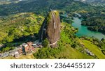 Aerial view from the Piedra del Peñol next to the Lake or reservoir in Guatape, Antioquia, Colombia, located near the city of Medellín