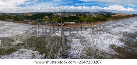 An aerial view of the pier and seafront at Saltburn-by-the-sea in North Yorkshire, UK