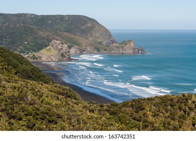 Aerial View Of Piha Beach And Waitakere Ranges