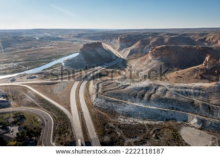 Aerial view of Pilot Butte Wild Horse Scenic Loop on Highway 80 in Wyoming 