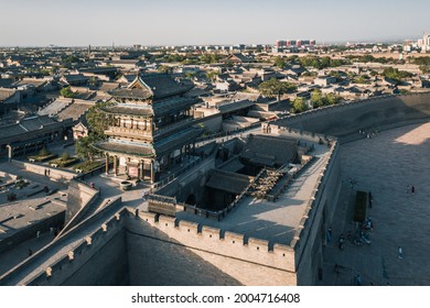 Aerial View of Pingyao Ancient City, A Traditional Chinese Old City in Shanxi