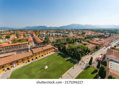 Aerial view of Pisa. Cityscape view from the Leaning Tower, Piazza dei Miracoli (Square of Miracles), UNESCO world heritage site, Tuscany, Italy, Europe.