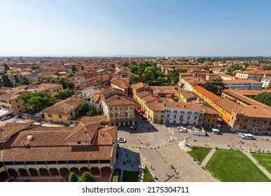 Aerial view of Pisa. Cityscape view from the Leaning Tower, Piazza dei Miracoli (Square of Miracles), UNESCO world heritage site, Tuscany, Italy, Europe.